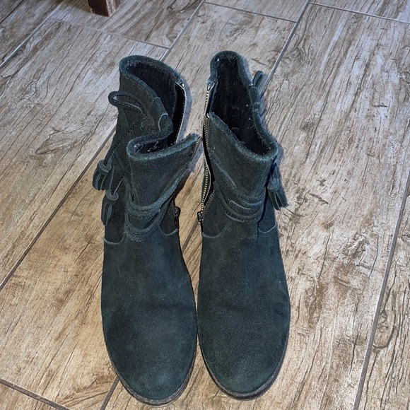 Black boot low bootie tassel zipper leather 7.5 low heel - Picture 6 of 11